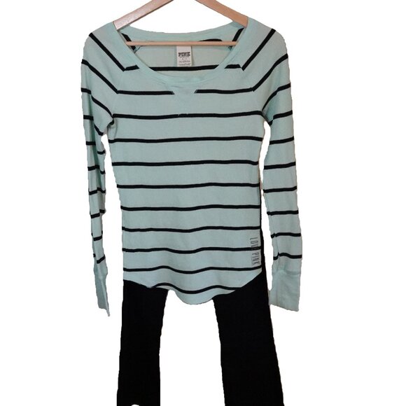 Victoria Secret PINK Striped Mint Thermal Size Small - Picture 1 of 5